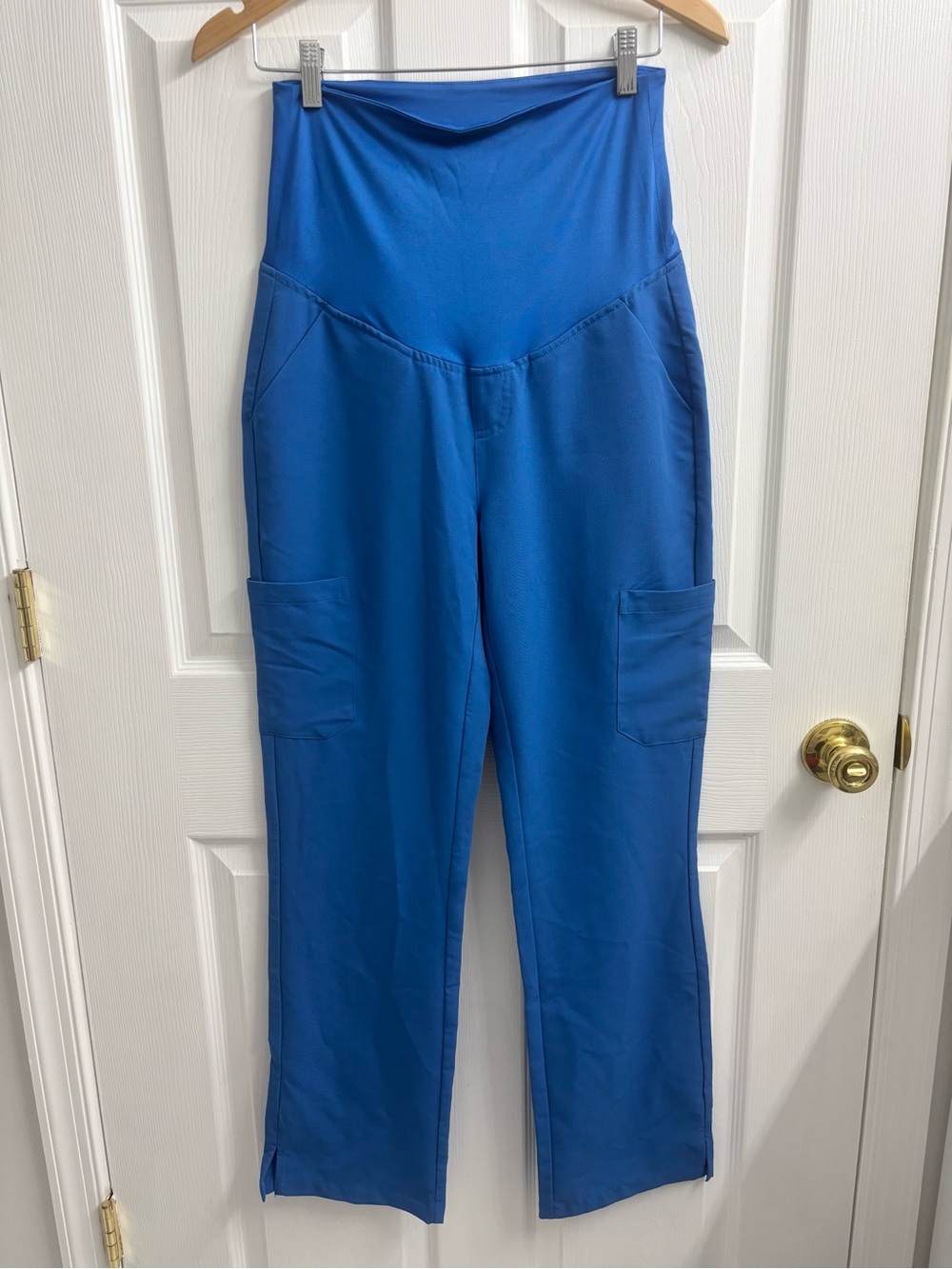 Mandala Maternity Scrub Pants Cargo Straight Leg Royal Blue XS Over Belly Band